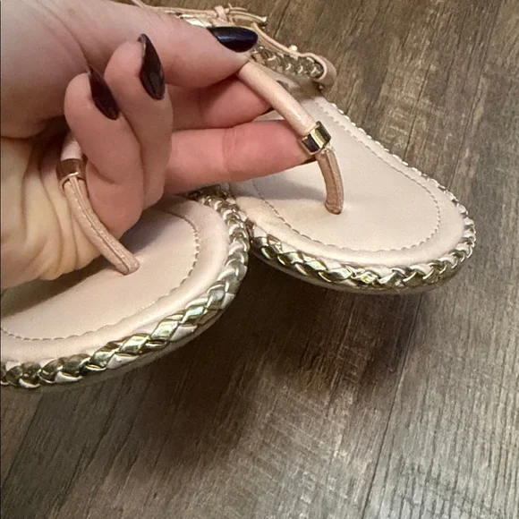 Aldo Blush Braided T-Strap Sandals with Gold Trim - Picture 6 of 7